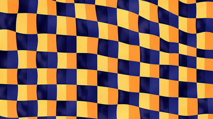 Bright blue and orange checkered pattern flowing in the wind in a sunny outdoor setting. Generative AI