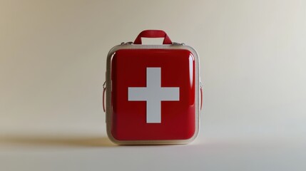 Fototapeta premium Modern red first aid kit backpack promoting healthcare and emergency preparedness