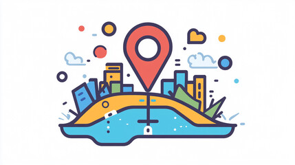 Fototapeta premium Colorful City Location Map Illustration