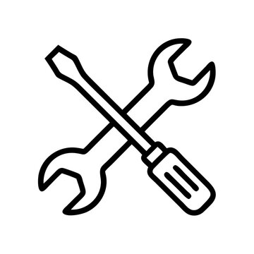 wrench and screwdriver crossed black outline clip art preview