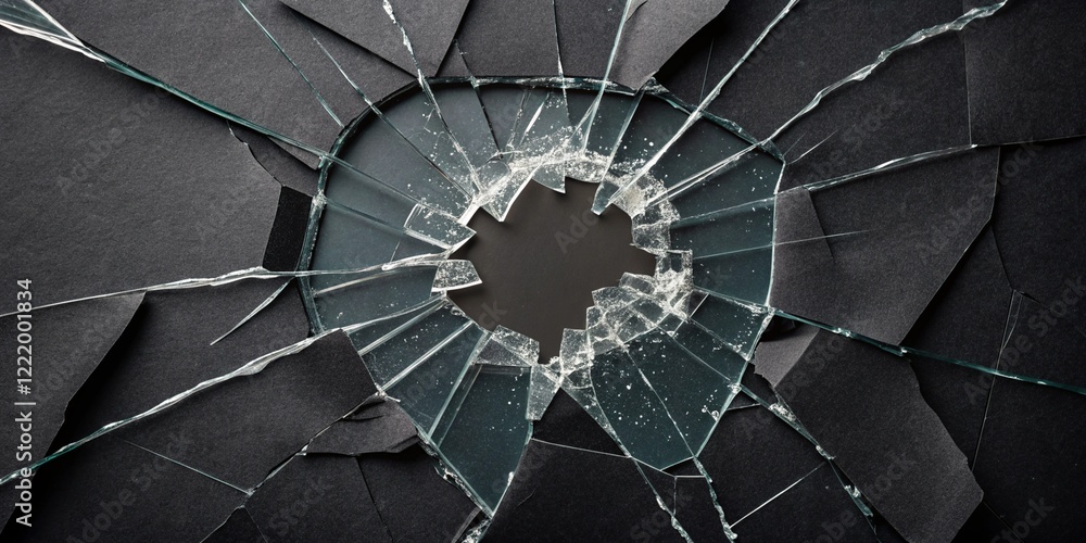 Poster a shattered glass surface with sharp edges and fragments for business use