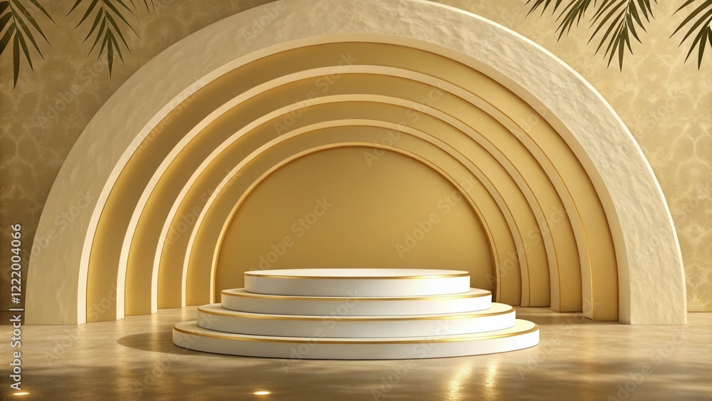 Aufkleber elegant display platform for product showcasing with a golden and off-white color scheme for busines