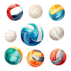Colorful Watercolor Volleyballs Collection Beach Summer Sport