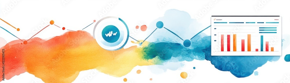Poster colorful data visualization with charts and graphs representing analytics and insights.
