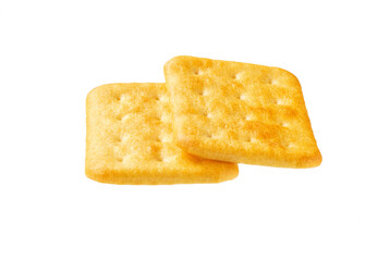 Cheese crackers isolated on white background. Two cheese crackers isolated.