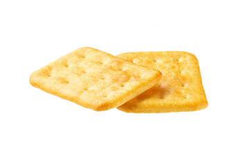 Cheese crackers isolated on white background. Two cheese crackers isolated.