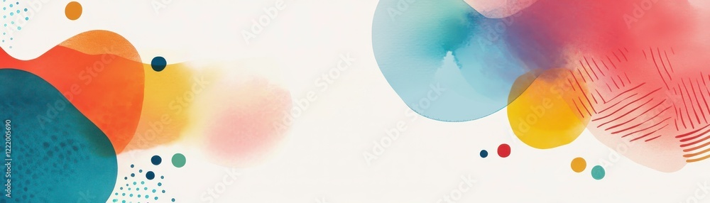 Poster a vibrant abstract design featuring colorful shapes and patterns on a light background, creating a l