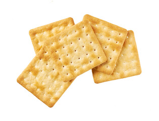 Water crackers isolated, top view. Square water crackers isolated on white background, top view.