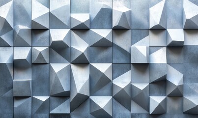 Obraz premium Abstract Metallic Silver Cubes Wall Background: Modern 3D Geometric Pattern with Textured Reflective Surfaces for Design Inspiration and Architectural Concepts, Generative AI