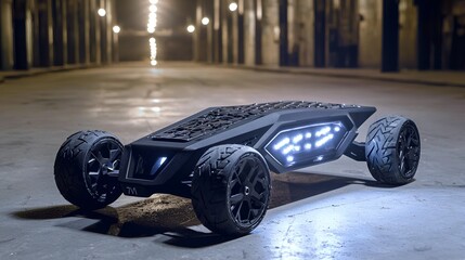 Futuristic vehicle, dark alley, illuminated, technology, transportation