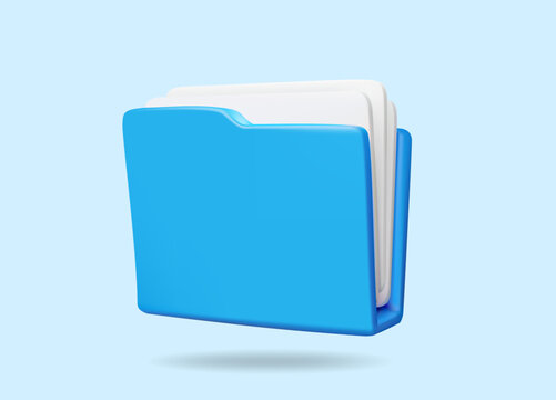 3D vector render illustration of a blue document file icon with a white document inside. Ideas for storing data, organizing work files or managing documents. For business, technology, or digital data