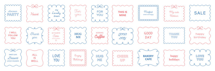 シンプルな飾りフレームのベクターイラストセット。ゆるい、手書き風、見出し、線、飾り枠