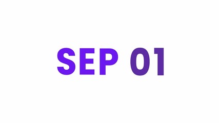 1st September calendar icon animation. Alpha matte with transparent background 4K resolution.