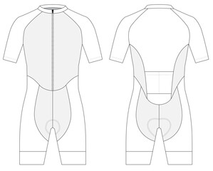 Cycling skinsuit one-piece short sleeve technical CAD fashion illustration front and back views 