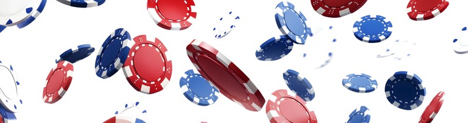 flying casino poker chips, on a white background, generative ai