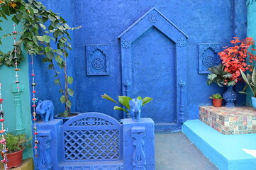 Indian archtecture. blue stone walll. indian traditional design