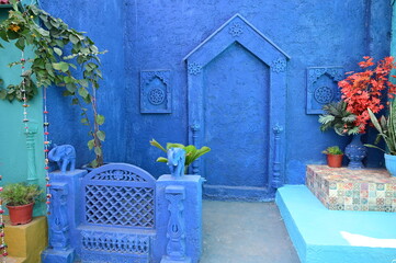 Indian archtecture. blue stone walll. 