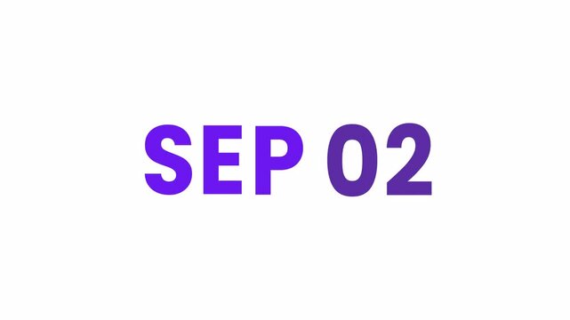 2nd September calendar icon animation. Alpha matte with transparent background 4K resolution.