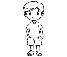 Hand drawn single line art coloring page kids, Boy cartoon character