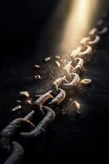 Radiant beams of light emerging from shattered chains of oppression