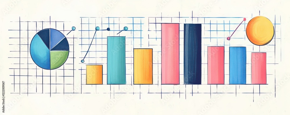 Poster a colorful graphic featuring various charts and graphs, representing data visualization and analysis