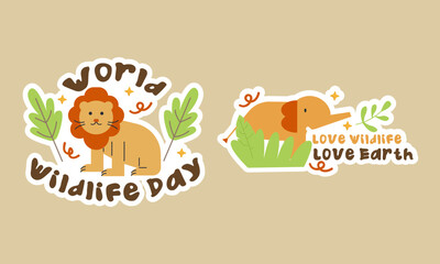 Bundle Set Sticker Widlife. Vector illustration