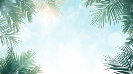 Palm Fronds Frame Sunny Tropical Sky Background