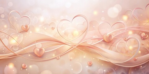 Romantic Blush Pink Heartscape with Soft Waves and Glowing Lights