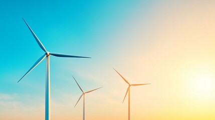 Fototapeta premium The image shows wind turbines against a vibrant sky, symbolizing renewable energy and sustainability in a serene landscape.