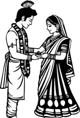 Indian wedding couple silhouette drawing