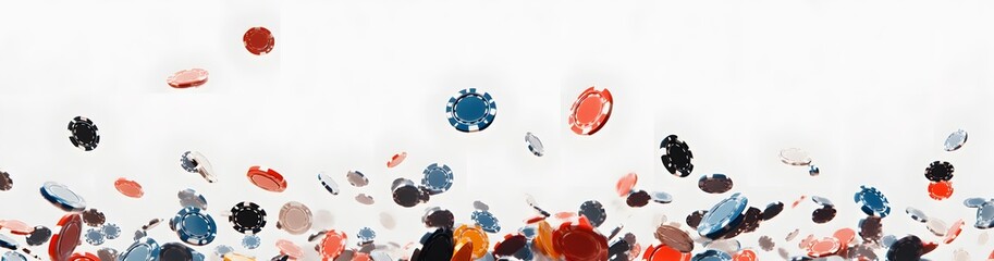 flying casino poker chips, on a white background, generative ai