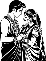Indian wedding couple silhouette drawing