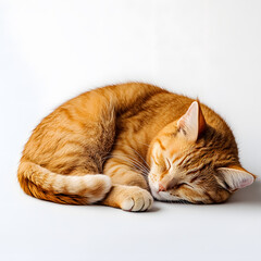 orange ginger cat sleeping on a white background