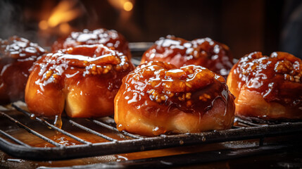 Sticky bean buns with a glossy surface, offering a soft and chewy texture, perfect for satisfying cravings.


