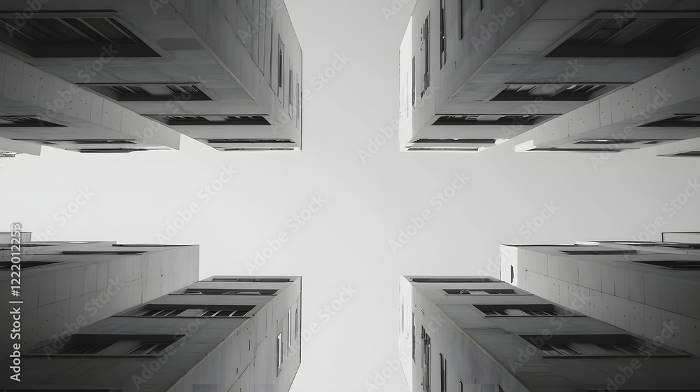 Poster captivating low angle view showcasing the symmetrical architecture and geometric patterns of towerin