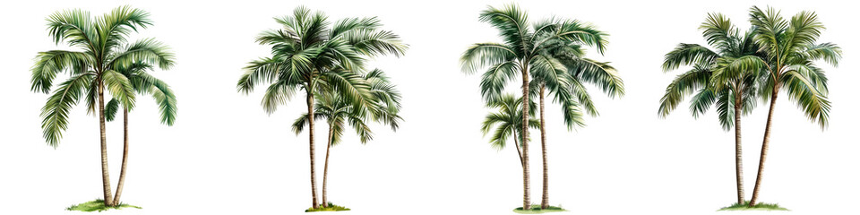 set of Palm tree, cutout, detailed cutout of palm tree, palm tree, graphic cutout, palm tree cutout design, realistic cutout of palm tree, on a transparent backgrounds