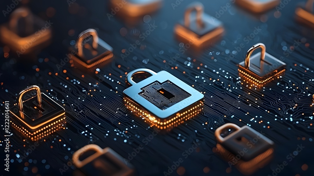 Aufkleber cybersecurity digital data pattern 3d bright futuristic visualization for technology protection and 