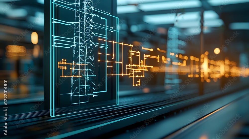 Poster detailed 3d of a smart grid system with clean energy a luminous green network of digital connections