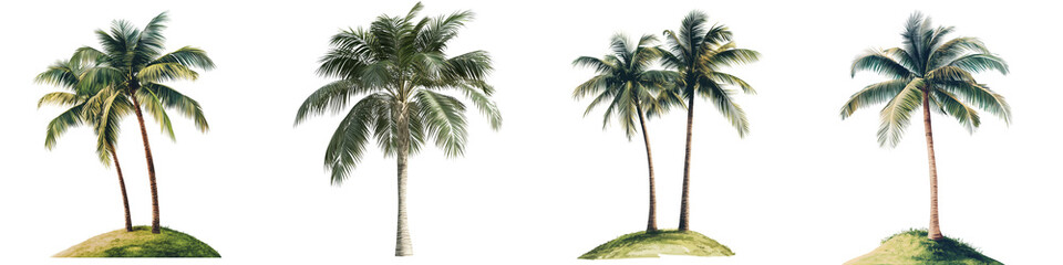 set of Palm tree, cutout, detailed cutout of palm tree, palm tree, graphic cutout, palm tree cutout design, realistic cutout of palm tree, on a transparent backgrounds