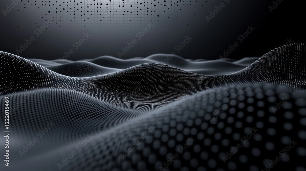 Poster gray dots form a wavy landscape with a dot pattern above, for abstract background use