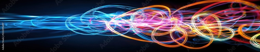 Wall mural speech bubbles glowing in a spiral pattern symbolizing global connection