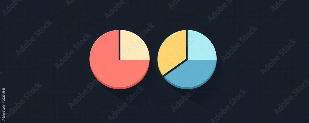 Poster two pie charts in contrasting colors on a dark background, symbolizing data comparison and analysis.