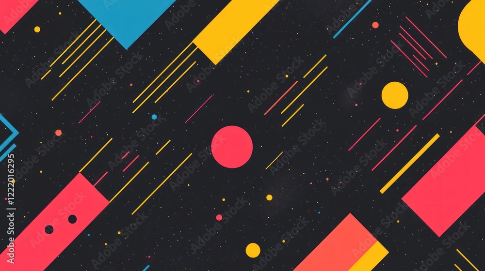 Poster abstract geometric shapes with lines on dark patterned background, great for creative projects