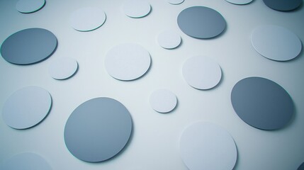 Grey, white circles scattered on light background, 3D render, website design
