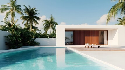 Exotic tropical destination villa with a private swimming pool and floating breakfast setup showcasing a luxurious vacation concept in a serene nature surrounded setting