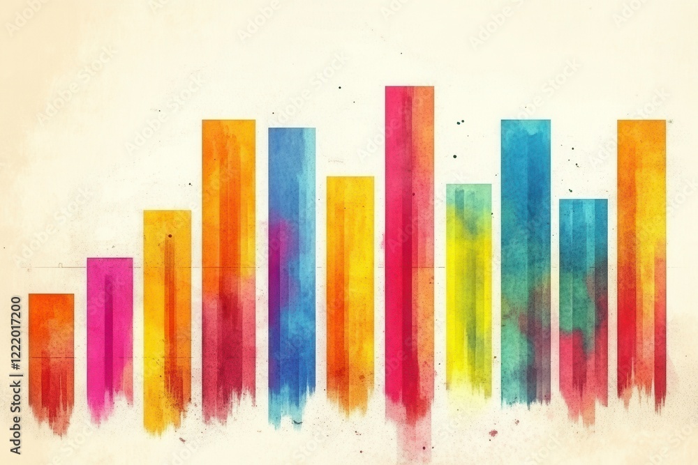 Poster a vibrant, abstract bar graph in various colors representing data visualization and artistic express
