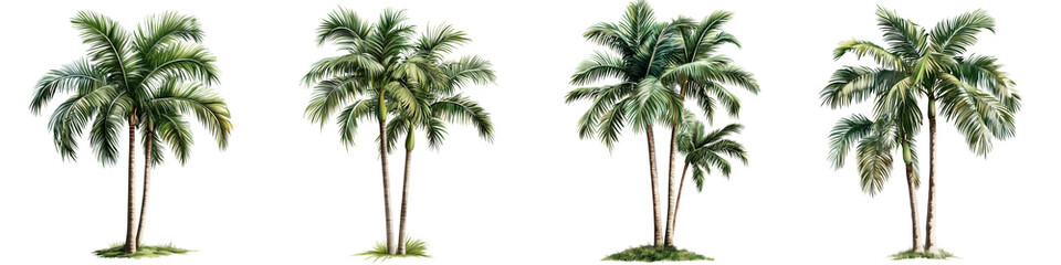 set of Palm tree, cutout, detailed cutout of palm tree, palm tree, graphic cutout, palm tree cutout design, realistic cutout of palm tree, on a transparent backgrounds