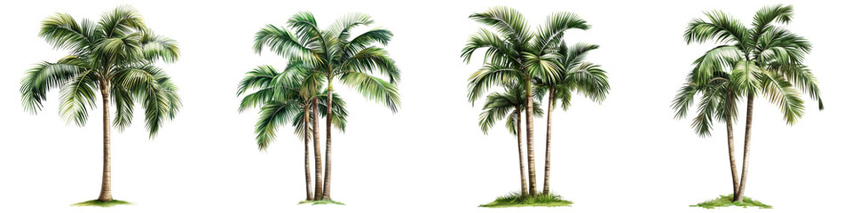 set of Palm tree, cutout, detailed cutout of palm tree, palm tree, graphic cutout, palm tree cutout design, realistic cutout of palm tree, on a transparent backgrounds