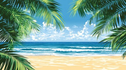 Idyllic Tropical Beach Scene With Palm Fronds