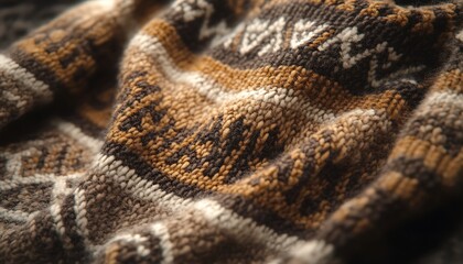 Obraz premium Detailed view of a traditional woolen sweater with Nordic-style patterns in earthy tones